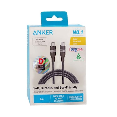 Anker Charging &amp; Cable USB-C To USB-C Cable 1.8 Meter 240W Upcycled Braided