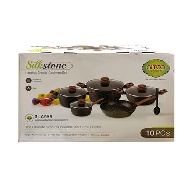 Gitco Silkstone Nonstick Granite Cookware Set 8 Pieces Assorted