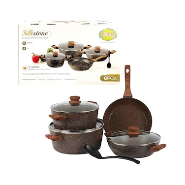 Gitco Silkstone Nonstick Granite Cookware Set 8 Pieces Assorted