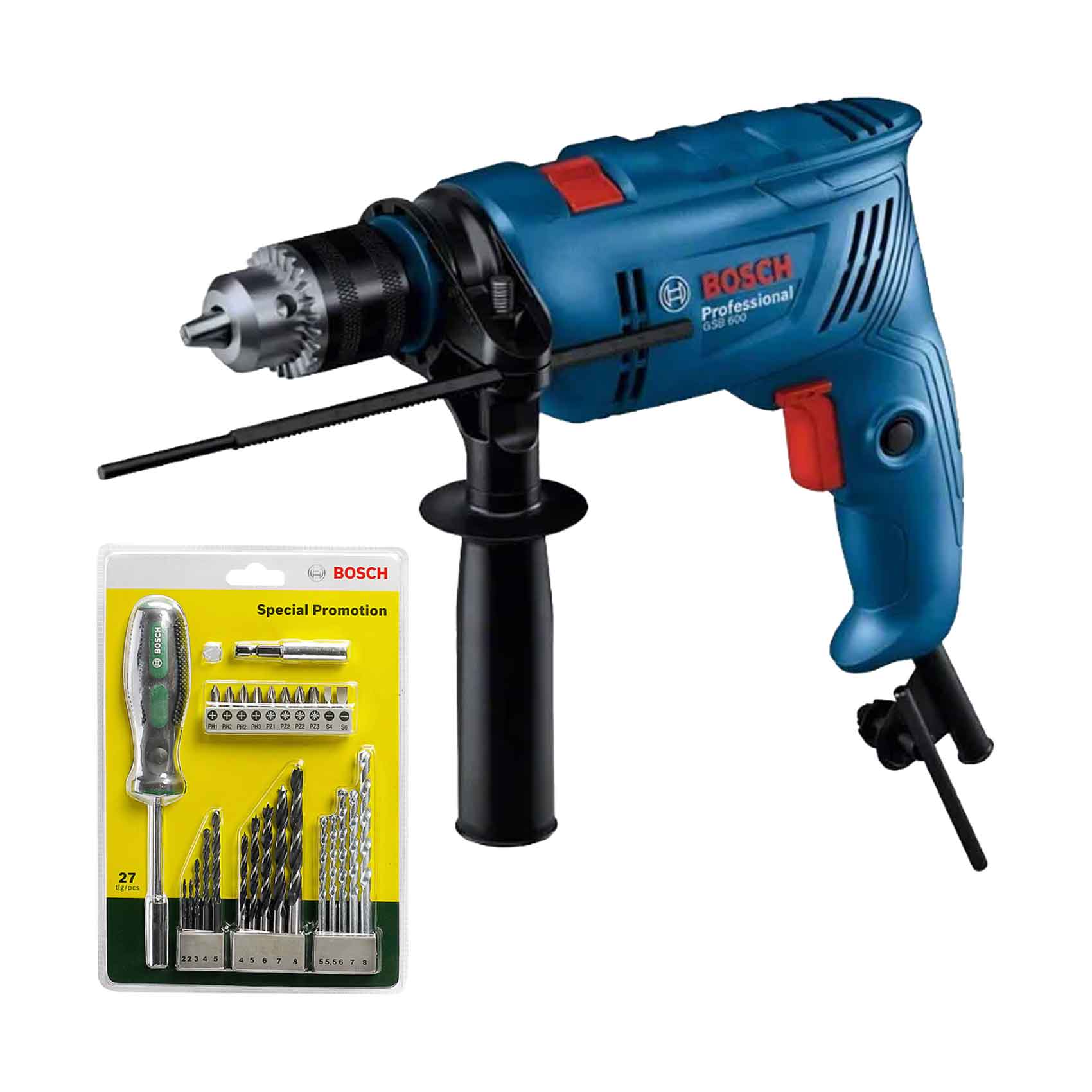 Bosch Professional Impact Drill GSB 600W + Drill Bits Screw Driver