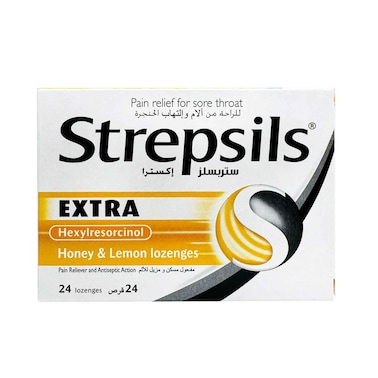 Strepsils Extra Honey &amp; Lemon Soothing Effective Relief from Sore Throats 24 Lozenges