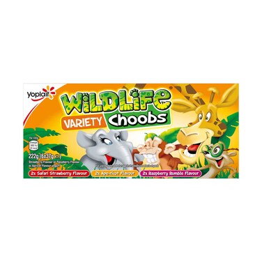 Yoplait Wildlife Variety Choobs With Strawberry, Apricot &amp; Raspberry Flavoured Yogurt 222ml