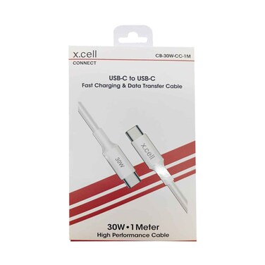 إكسسيل كابل وشحن USB C إلى USB C 30W 1 متر أبيض