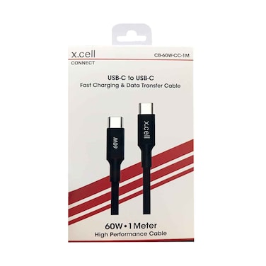 إكسسيل كابل وشح USB C إلى USB C 60W 1 متر أسود