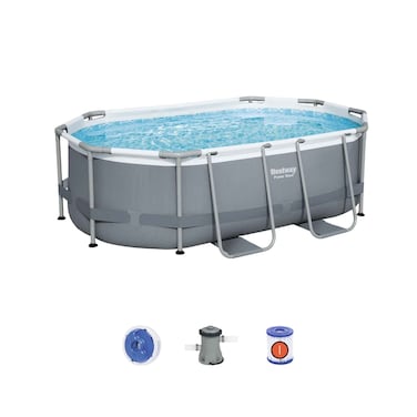 (رسوم إضافية للتوصيل/التركيب خارج الدوحة) مجموعة مسبح بيستوي باور ستيل بيضاوي 3.05م × 2.00م × 84سم