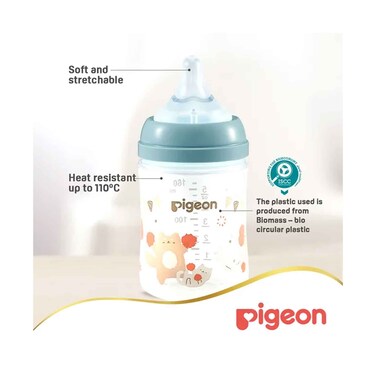 Pigeon Soft Touch Bottle Plastic Baby Nursing Bottle For 0 Months Old+, 160ml Cat