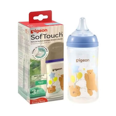 Pigeon Soft Touch Baby Plastic Feeding Bottle With Nipple 240ml, Age 3+ Months