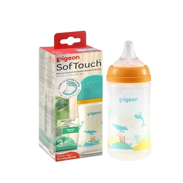 Pigeon Soft Touch Bottle Plastic Baby Nursing Bottle For 3 Months Old+, 240ml Dolphin