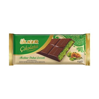 Ulker Cikolata Milk Chocolate Bar Filled Pistachio Cream With Kadayif 93g