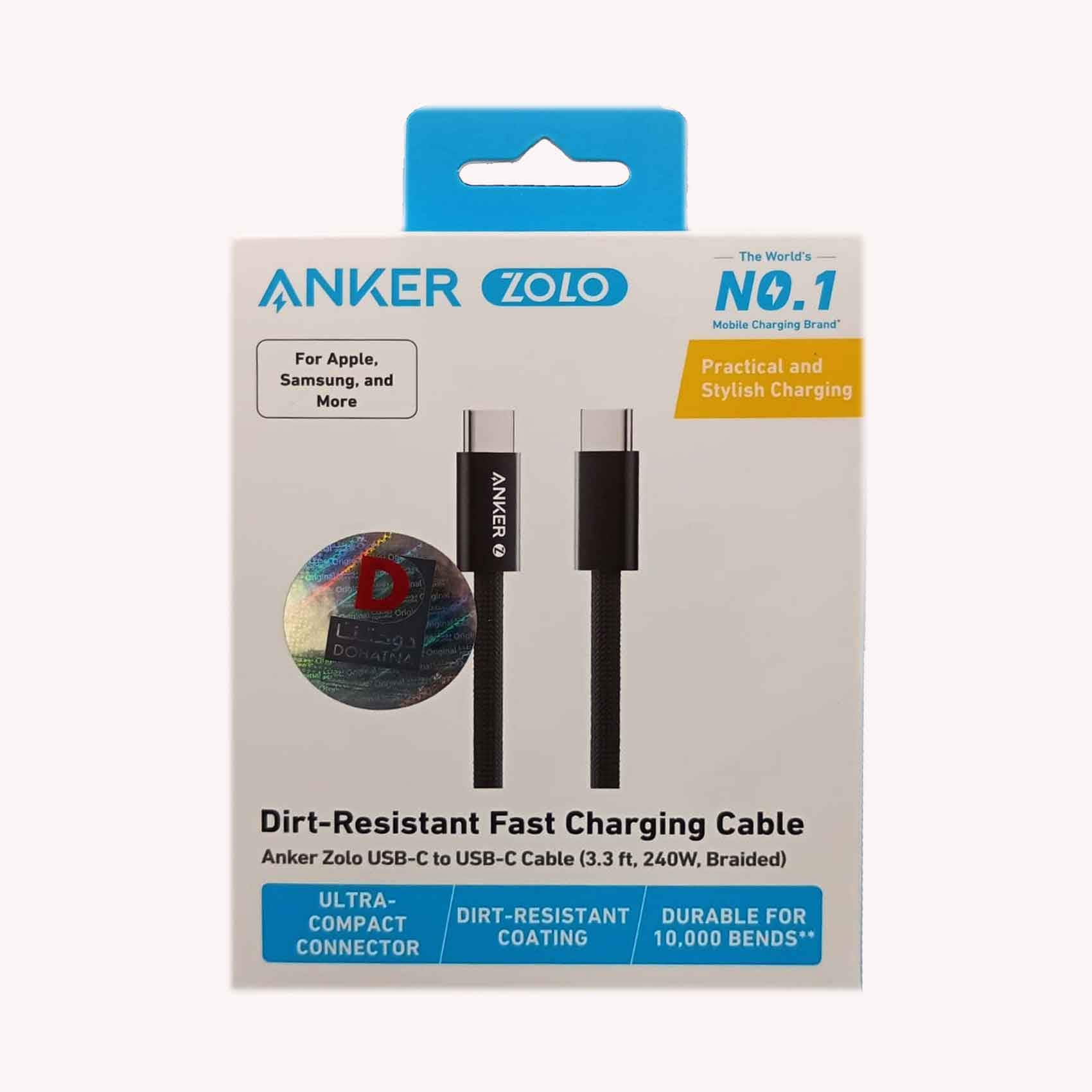Anker Zolo Charging and Cable USB C To USB C Braided 240W 1 Meter Black