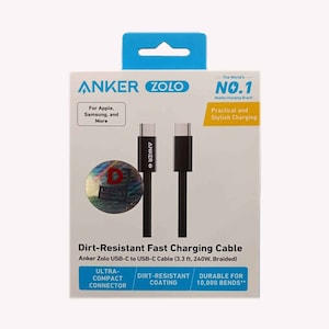 Anker Zolo Charging and Cable USB C To USB C Braided 240W 1 Meter Black