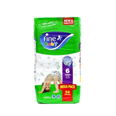 حفاضات فاين بيبي مقاس 6 جونيور 16+ كجم – 54 حفاضة