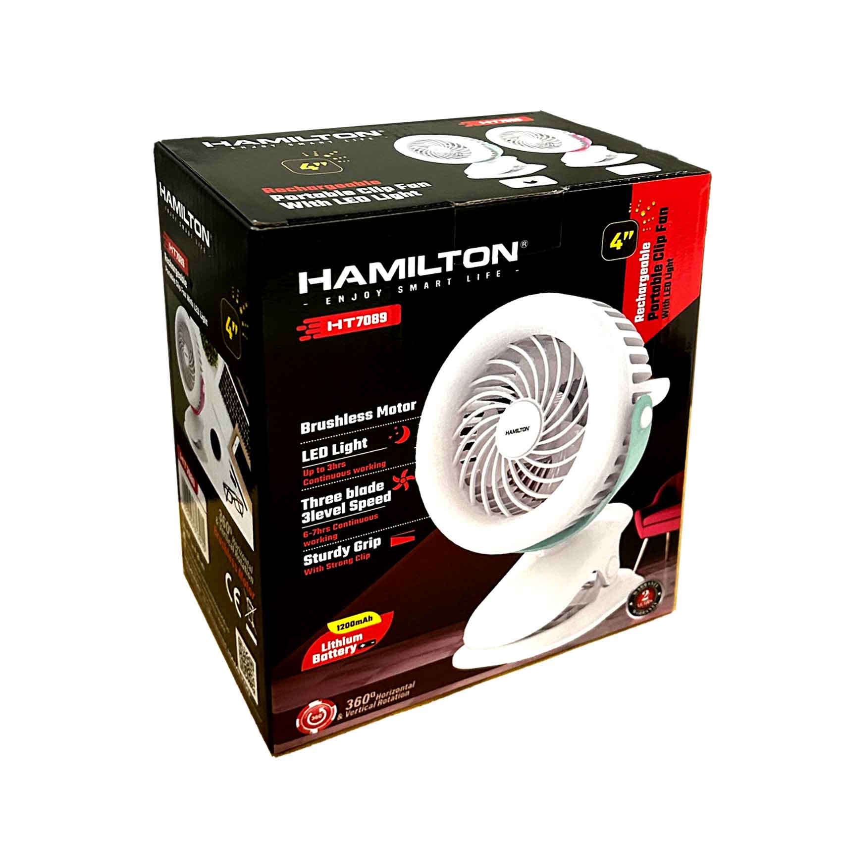 Hamilton Rechargeable Potable Clip Fan With Led Lights Assorted Color HT7089
