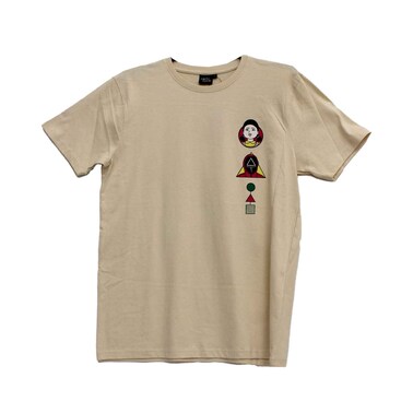 هوليوود ماجيك - تي شيرت رجالي لعبة الحبار بياقة دائرية - مقاسات منوعة، بيج