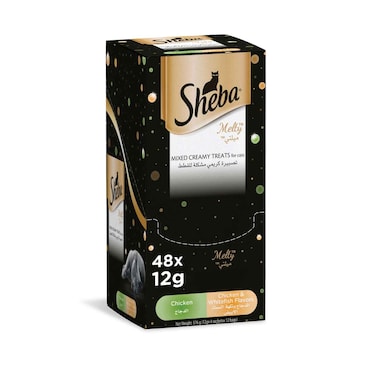 Sheba Cat Food, Melty Mixed Creamy Treats Chicken White Fish 48gx12Pieces