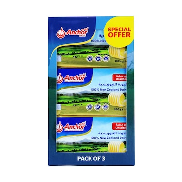 Anchor Butter Unsalted 180gx3 Pieces