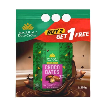 Date Crown Choco Dates Milk &amp; Dark Chocolate With Almond 250gx3 Pieces