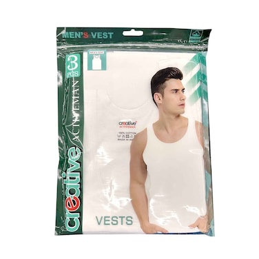Creative Active Man Vests 3 Pieces, Large Size Plain White (No Refund/Exchange for Hygienic Item)