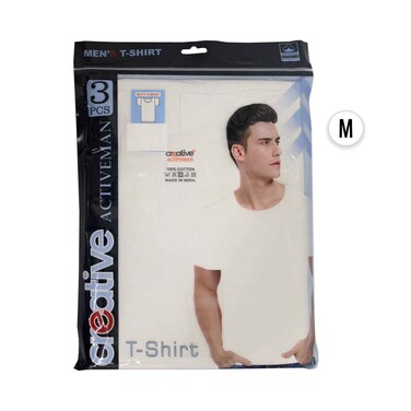 Creative Active Man Round Neck T-Shirt 3 Pieces, Medium Size Plain White (No Refund/Exchange for Hygienic Item)