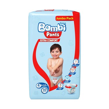 Sanita Bambi Pants Jumbo Pack Extra Comfort Size 4 Large, For 8-14kg 50 Diapers