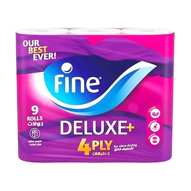 Fine Deluxe Toilet Tissue For Ultra Drying 4 Ply 9 Rolls