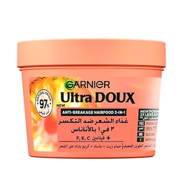 Garnier Ultra Doux Hair Mask Leave In Cream, 3 In 1 Anti-Breakage Hair Food 390ml