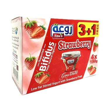 Raw'a Bifidus Low Fat Stirred Yogurt With Strawberry Fruits 150gx4 Pieces