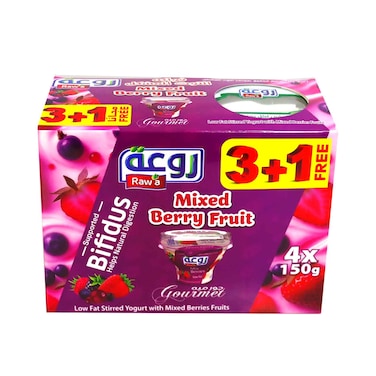 Raw'a Bifidus Low Fat Stirred Yogurt With Mix Berries 150gx4 Pieces