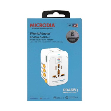 Microdia Travel Power Adapter 4 Ports, 45 Watts Power Delivery