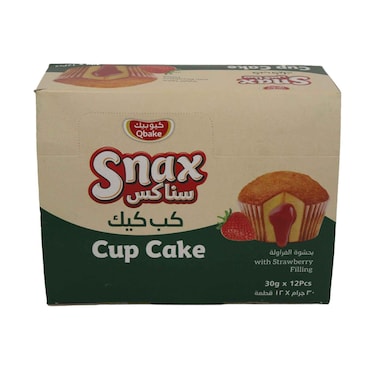 Qbake Snax Cup Cake With Strawberry Filling 30gx12 Pieces