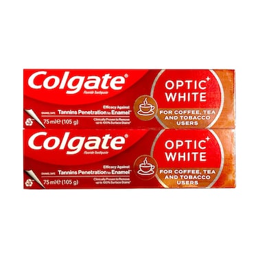 Colgate Toothpaste Optic White For Coffee, Tea &amp; Tobacco Users 75mlx2 Pieces
