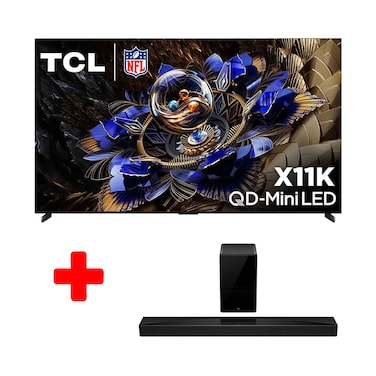 تلفزيون TCL الذكي سلسلة X11K بريميوم QD-MiniLED QLED بدقة 4K UHD Google Smart TV بحجم 98 بوصة موديل 98X11K + مكبر صوت TCL بقناة 5.1.2 بقدرة 620 واط موديل Q75H مع مضخم صوت لاسلكي