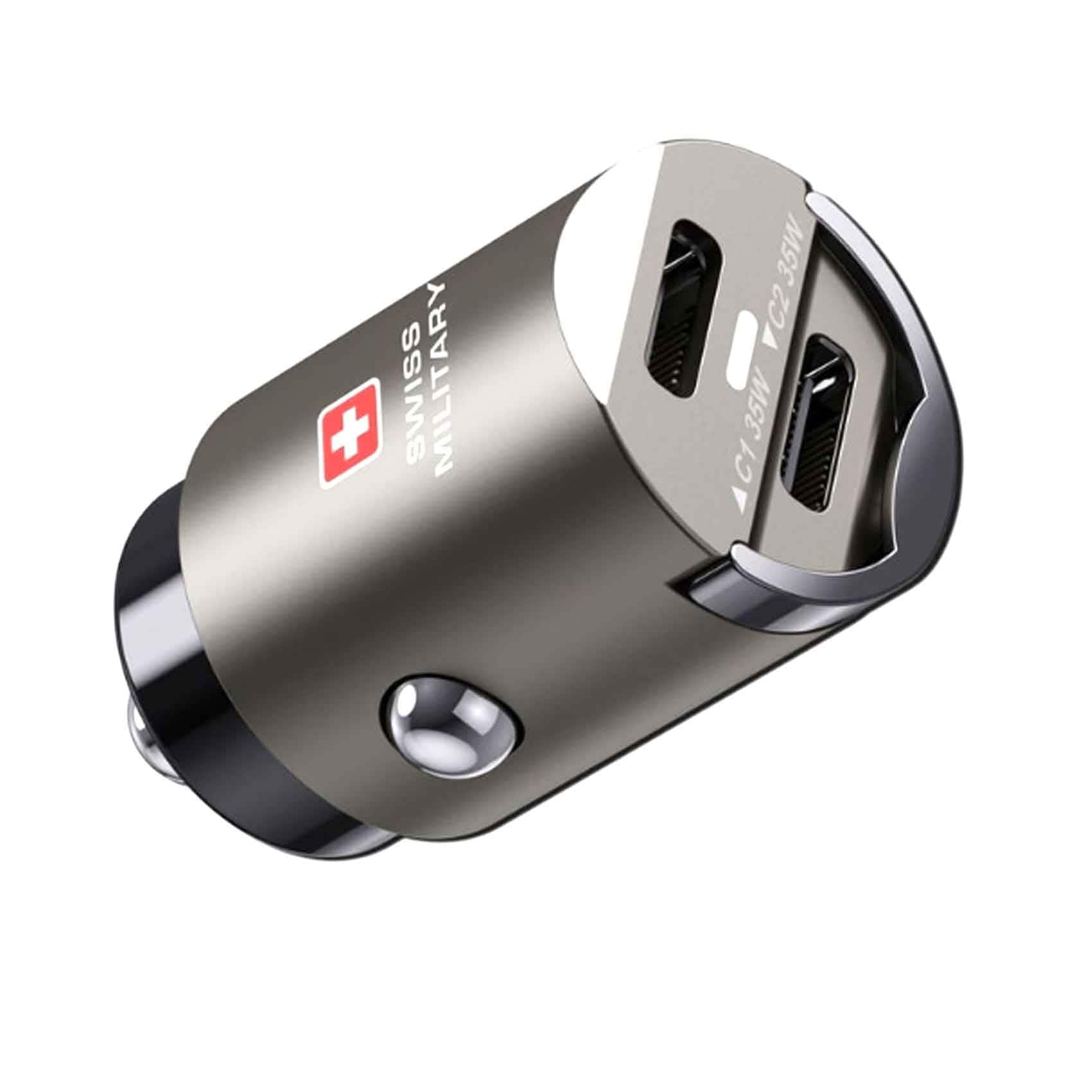 Swiss Military Car Super Fast Charger With USB-C To USB-C Cable 2 USB Ports 35 Watts
