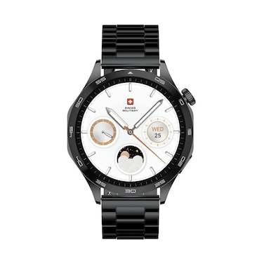 Swiss Military Smart Watch Fitness &amp; Health Tracker SM-WCH-INTL-BLKFBMS Black Metal Strap