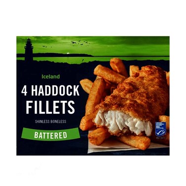 Iceland Frozen Haddock Fillets Skinless &amp; Boneless Battered 440g