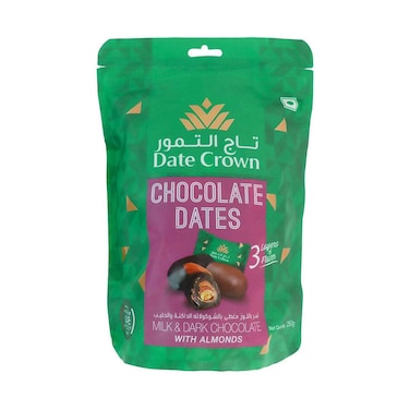 Date Crown Chocolate Dates Milk &amp; Dark Chocolate With Almonds 250g