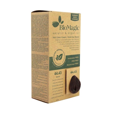 كريم صبغة الشعر بيوماجيك بالكيراتين وزيت الأرغان 44.43 بني غامق ماهوجني ذهبي