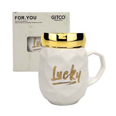 Gitco Ceramic Mug With Mirror Lid Cover Assorted