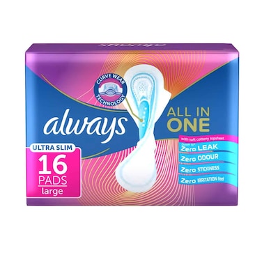 Always All In One Ultra Slim Sanitary Pads Large 16 Pieces