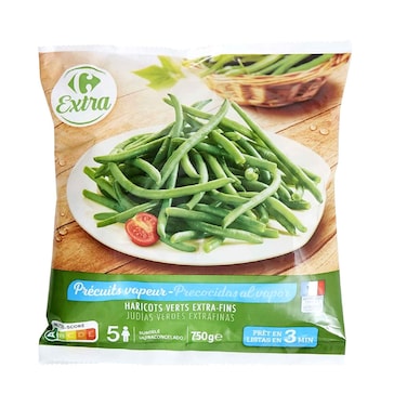 Carrefour Frozen Extra Fine Green Beans, Pre-cooked Steamed 750g