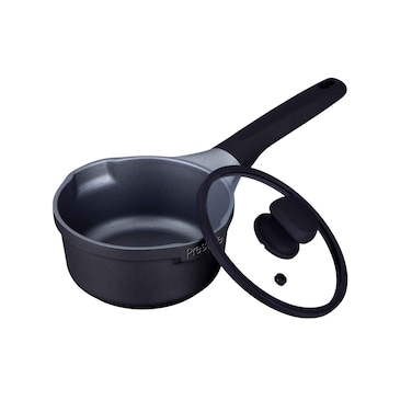 Prestige Essential Cast Aluminum Cookware Non Stick Sauce Pan With Glass Lid 16cm Black