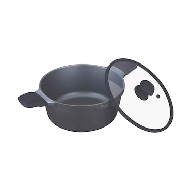 Prestige Essential Cast Aluminum Cookware Non Stick Casserole With Glass Lid 24cm Black