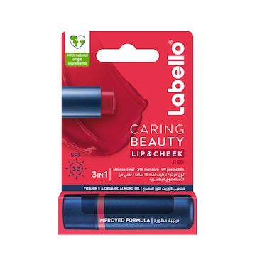 Labello Lip &amp; Cheek Balm, Caring Beauty-Red With Spf 30, Vitamin-E &amp; Organic Almond Oil 4.8g