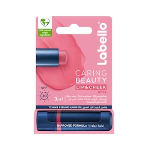 Labello Lip & Cheek Balm, Caring Beauty-Rose With Spf 30, Vitamin-E & Organic Almond Oil 4.8g