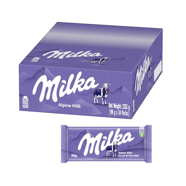 Milka Alpine Milk Chocolate Bar 98gx24 Pieces