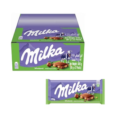 Milka Wholenut Chocolate Bar 85gx17 Pieces