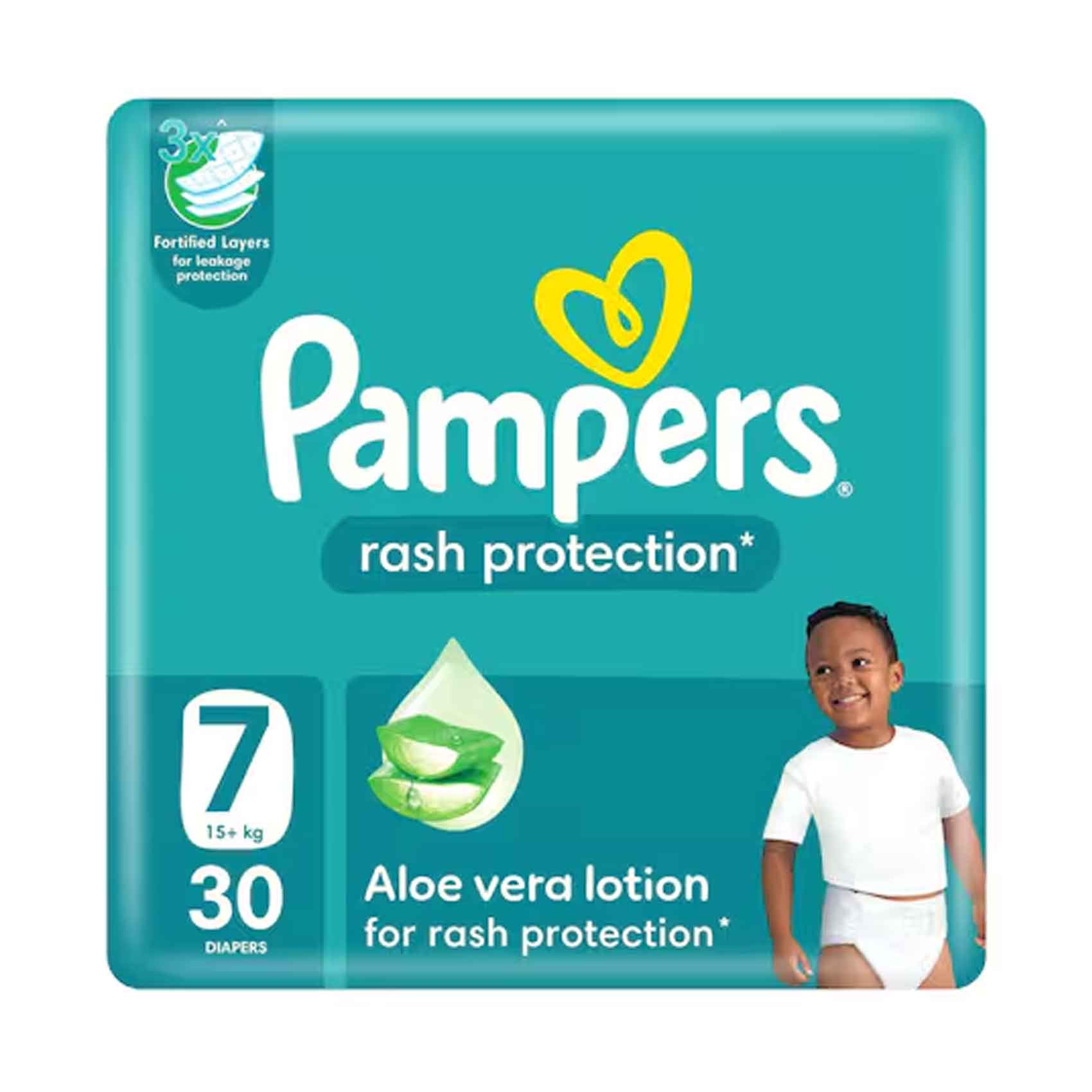 Pampers Rash Protection Diapers With Aloe Vera Lotion Size 7 For 7-15kg, 30 Pieces