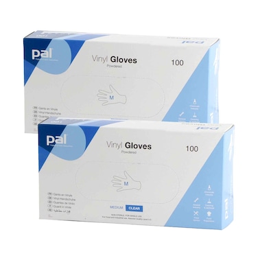 Pal Vinyl Gloves Powder Free, Assorted Size 100 Pieces Pack Of 2