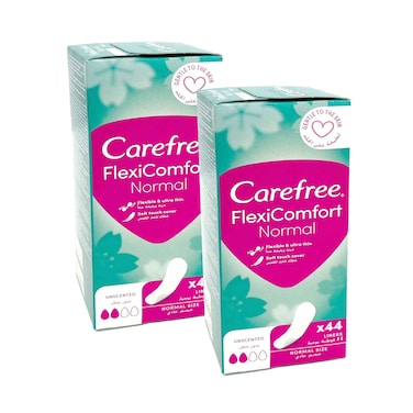 Carefree Flexi Comfort Normal Unscented Normal Size, 44 Liners Pack Of 2