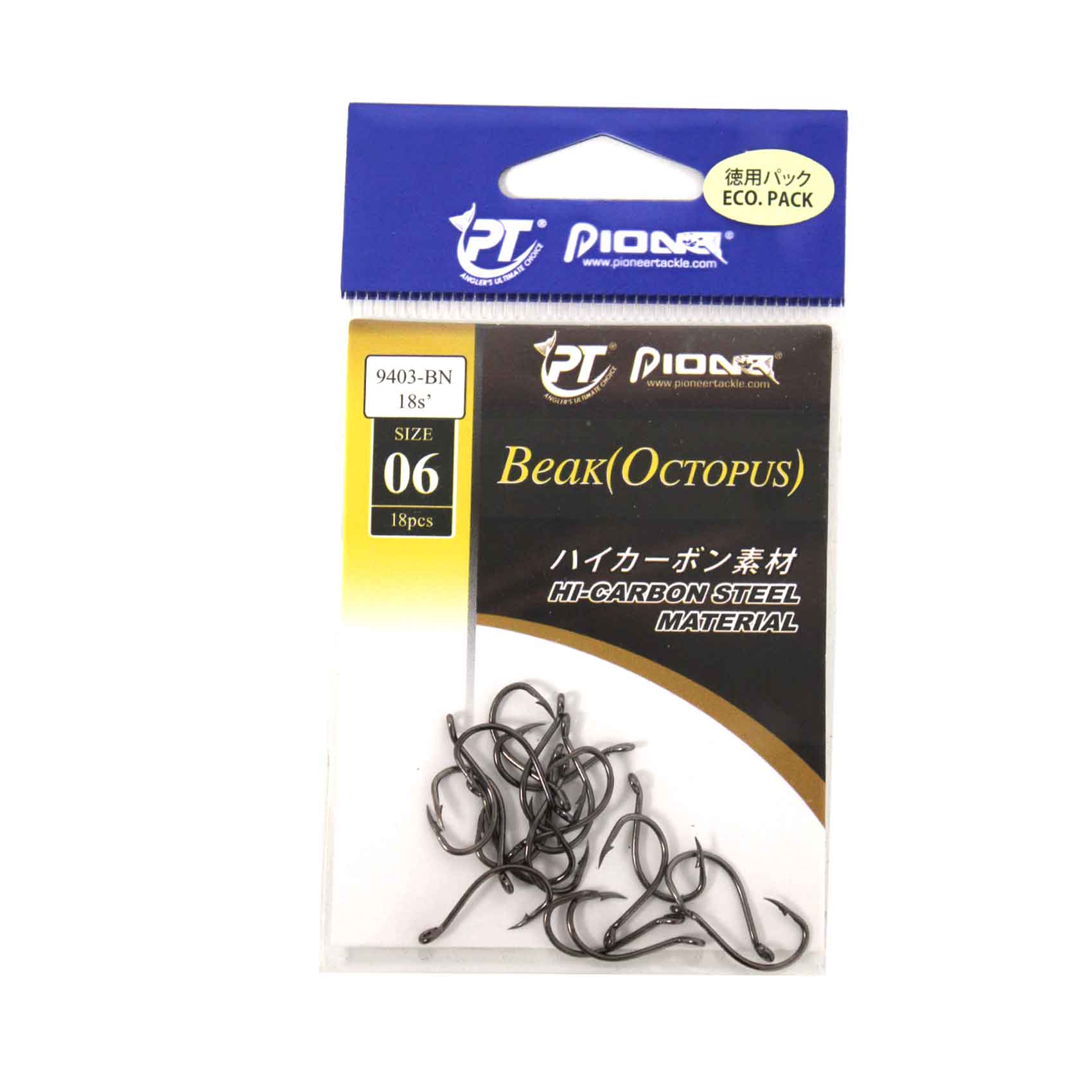 Pioneer Break Octopus Hook Hi-Carbon Steel Material Size 06, 18 Pieces